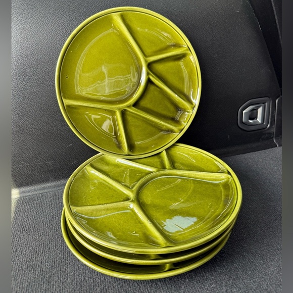 Niderviller Olive Green Ceramic Divided Plates - Picture 2 of 6